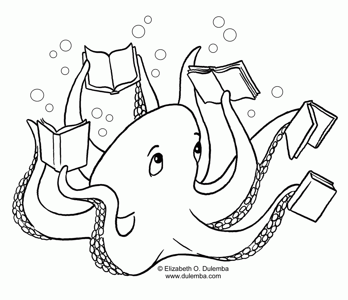 Kolorowanka Ośmiornice z Książkami - Kreatywna Zabawa dla Dzieci kolorowanka do druku